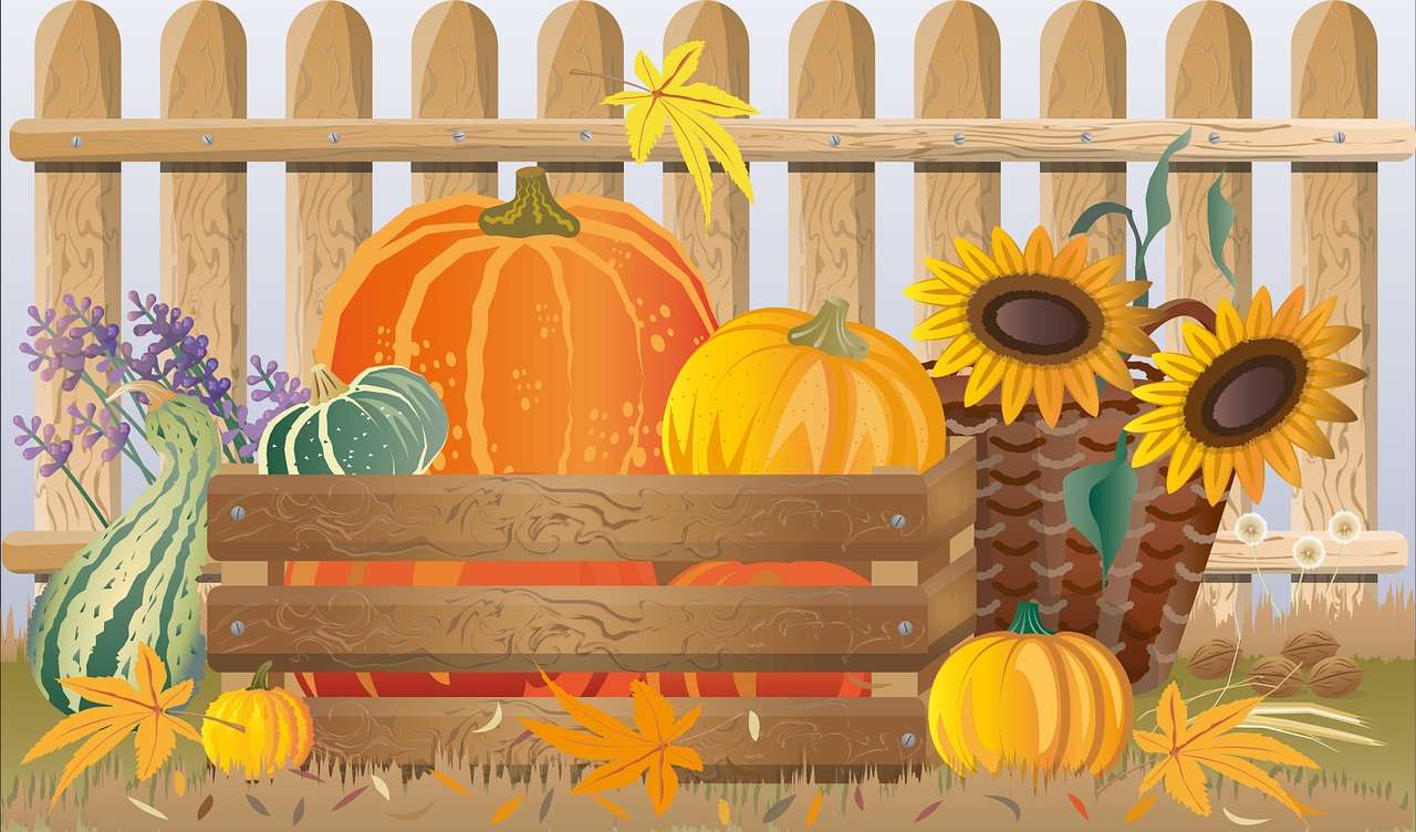 Autumn fence pumpkins jigsaw puzzle online