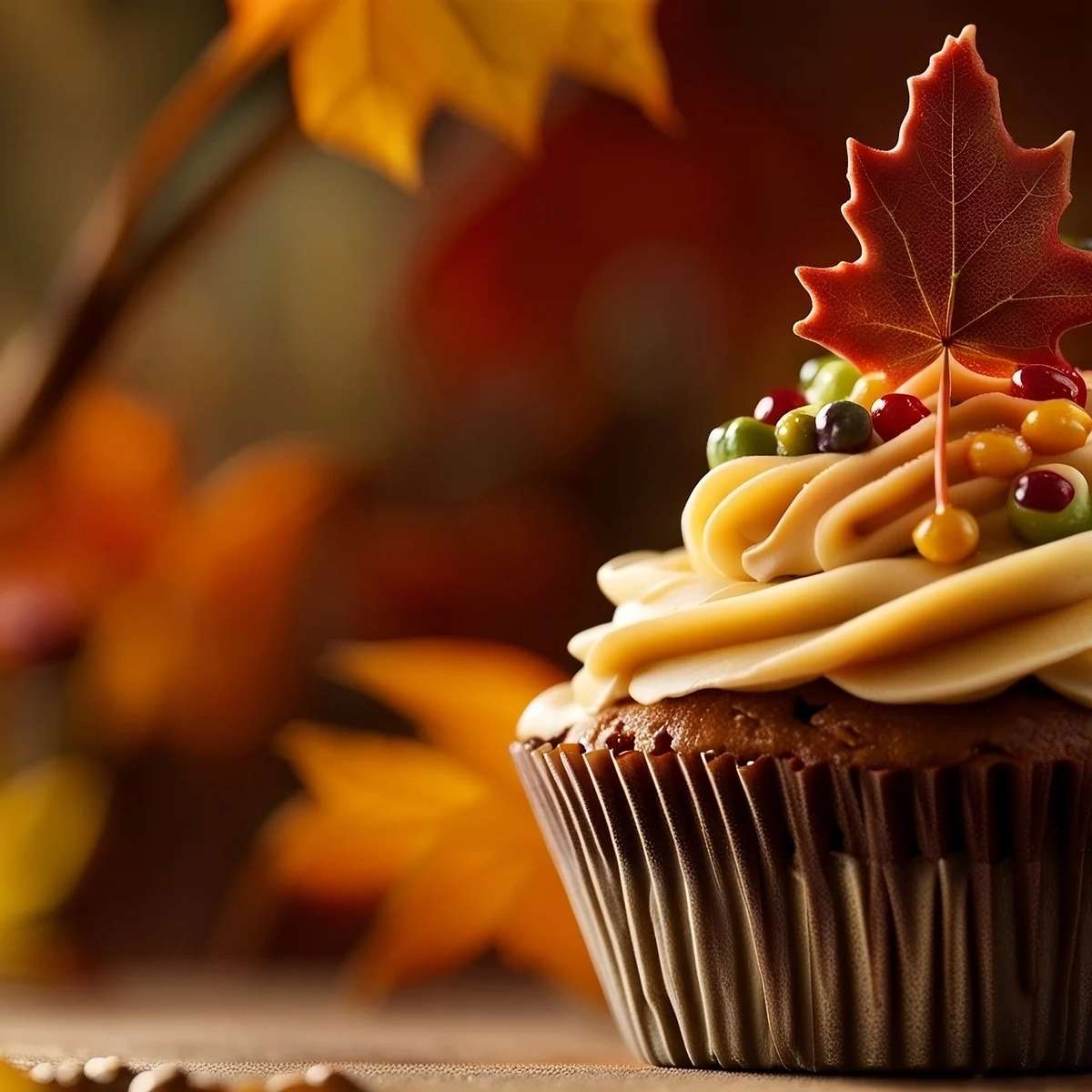 Cupcake en fond d'automne puzzle en ligne