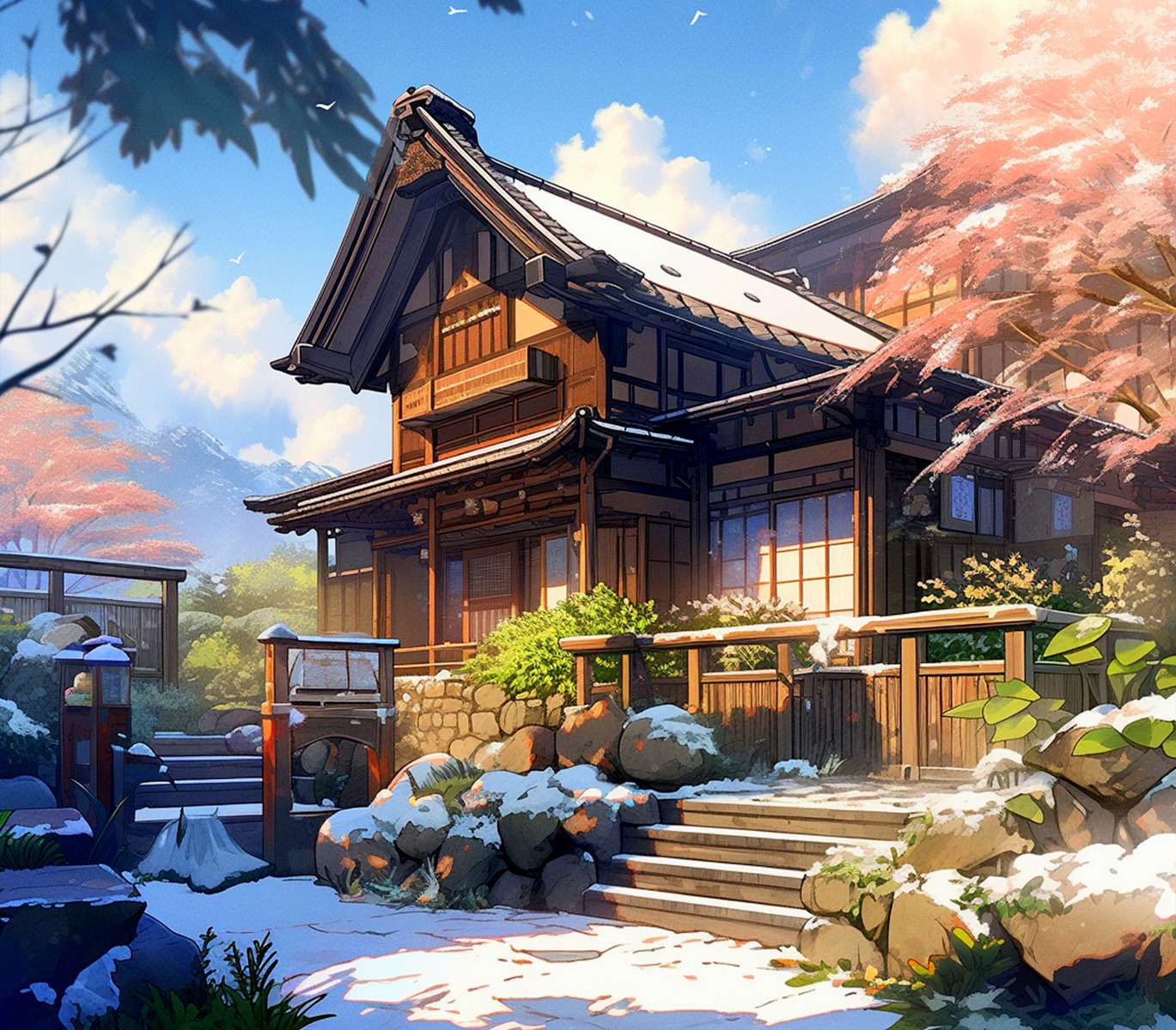 Japanisches Haus im Winter Online-Puzzle
