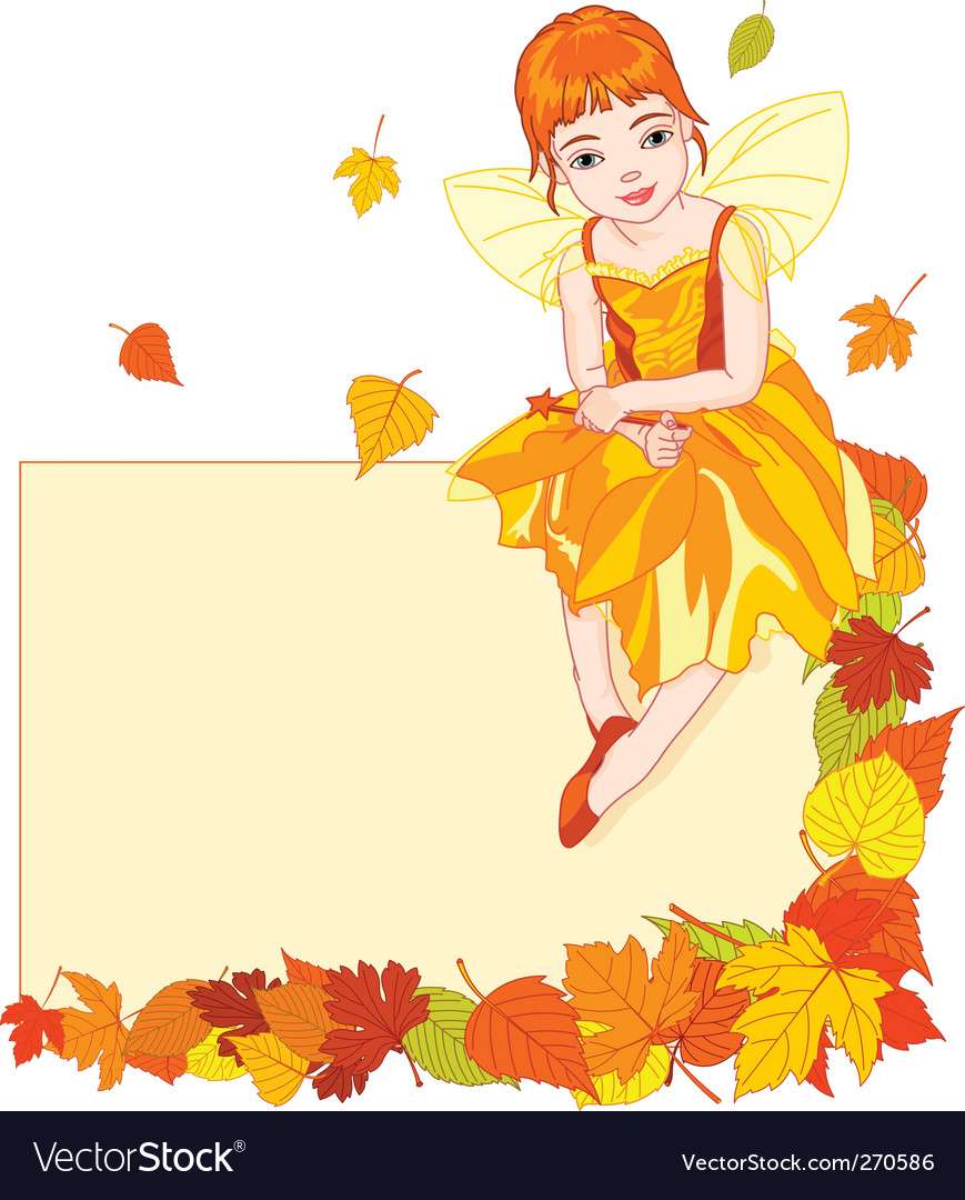 秋の妖精の場所カード ベクトル画像 オンラインパズル