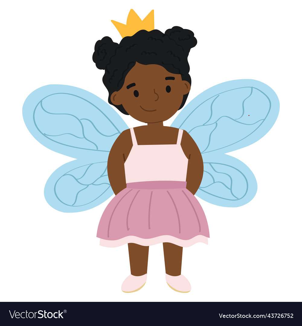 妖精ベクトルに扮したかわいいアフリカ系アメリカ人の女の子 ジグソーパズルオンライン