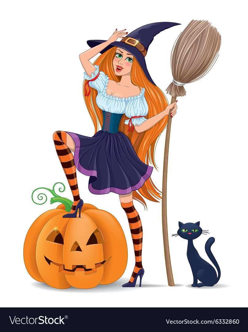 Immagine vettoriale ragazza di Halloween puzzle online