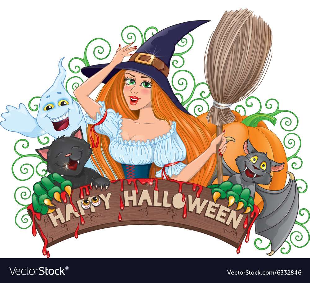 Imagine vectorială de compoziție a plăcii de Halloween jigsaw puzzle online