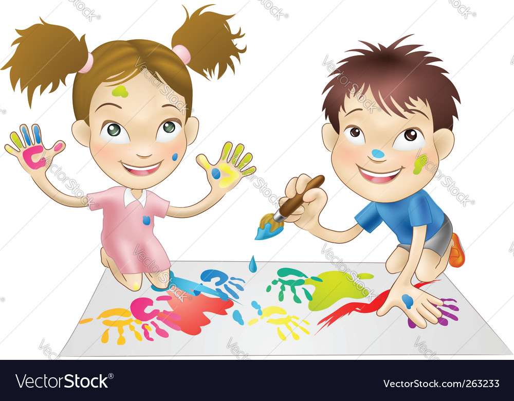 Children playing vector image online puzzle