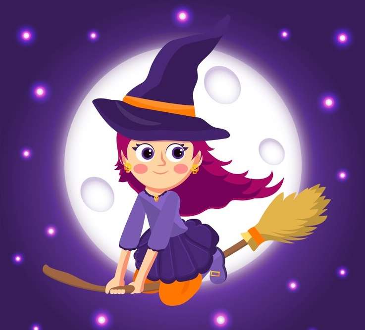 Witch on broom at full moon online puzzle
