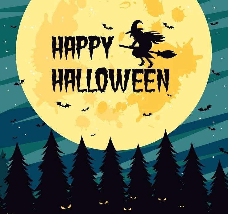 Halloween boszorkány seprűn kirakós online