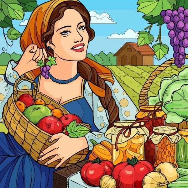 Dame, die Früchte verkauft Online-Puzzle