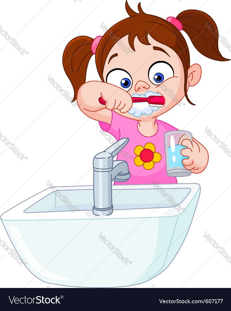 歯を磨く女の子のベクトル画像 オンラインパズル