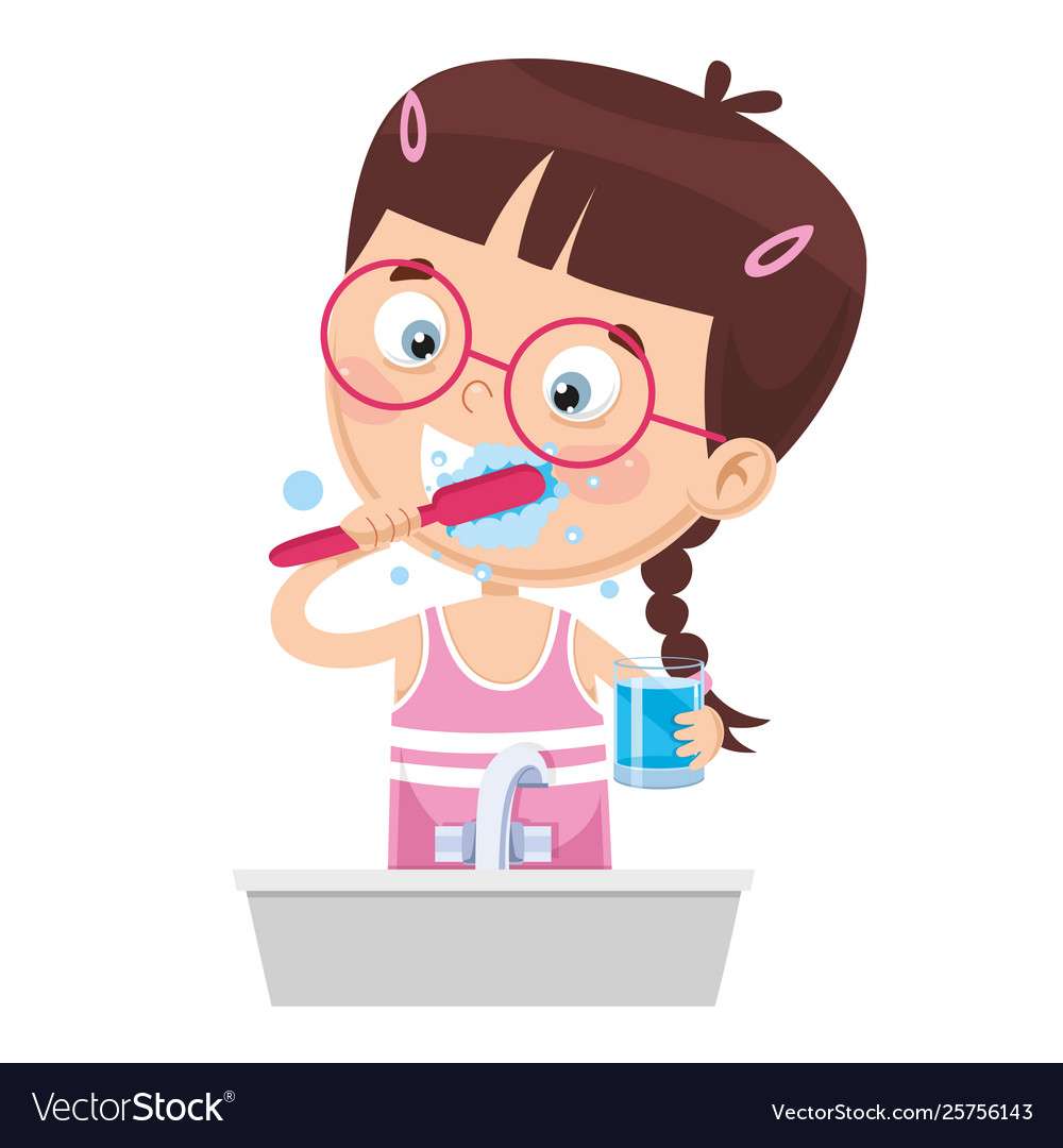 Векторно изображение на дете, което си мие зъбите онлайн пъзел
