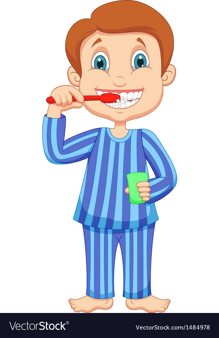 Сладко малко анимационно момче, което си мие зъбите, векторно изображение онлайн пъзел