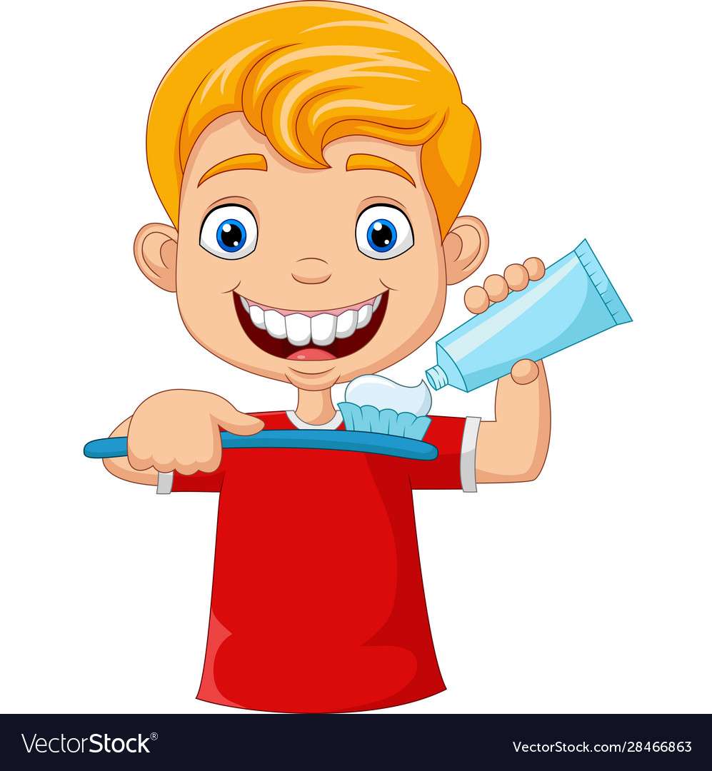 Söt liten pojke borstar tänderna vektorbild pussel på nätet