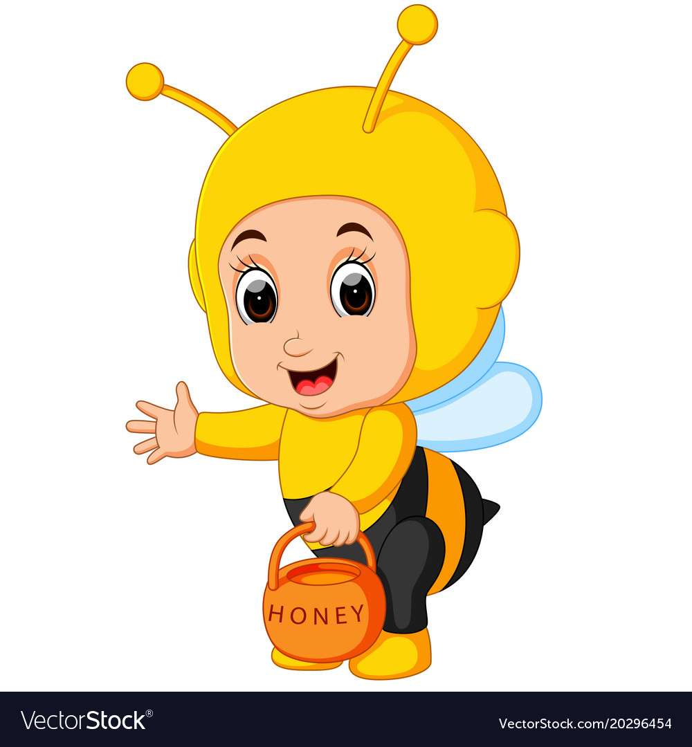 Dessin animé mignon garçon portant une image vectorielle de costume d'abeille puzzle en ligne