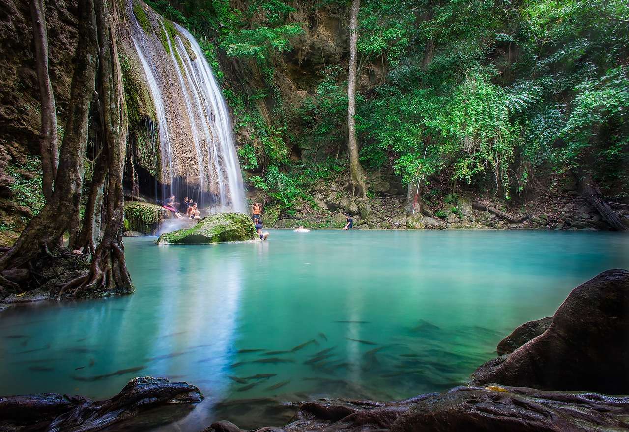 Национален парк Erawan Waterfall онлайн пъзел