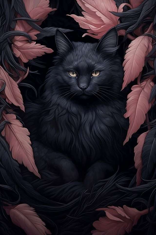 Vacker svart katt pussel på nätet