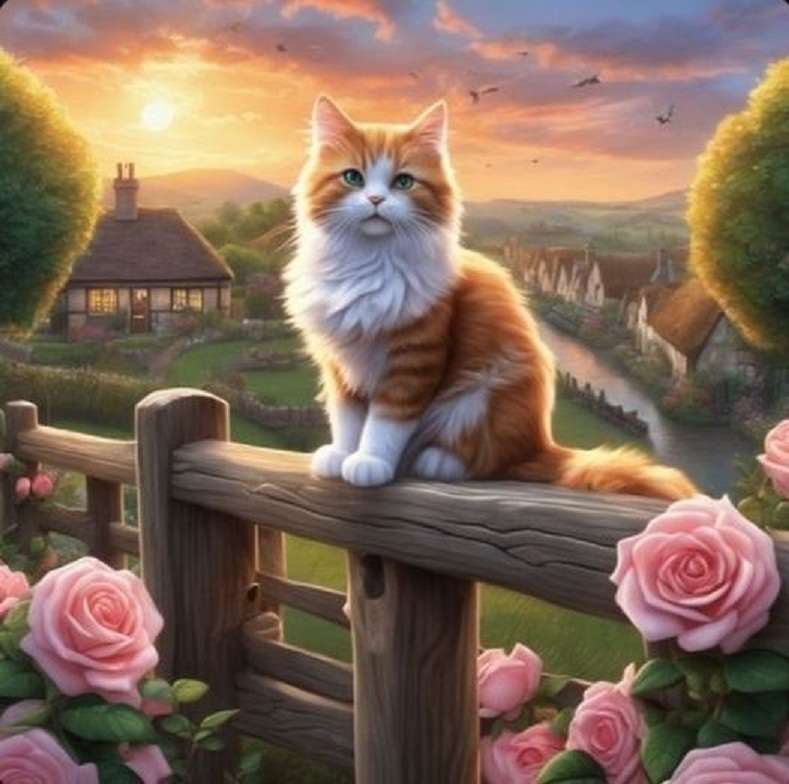 Pisicuță drăguță la apus de soare puzzle online