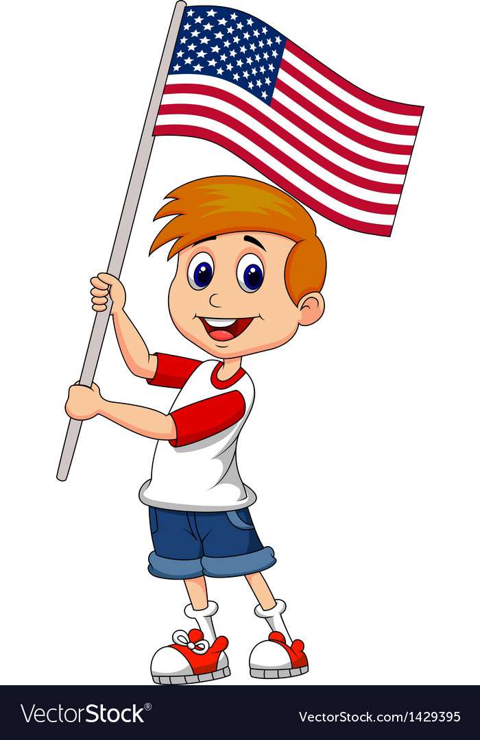 Niedlicher Junge-Cartoon, der mit amerikanischem Flaggenvektor winkt Online-Puzzle