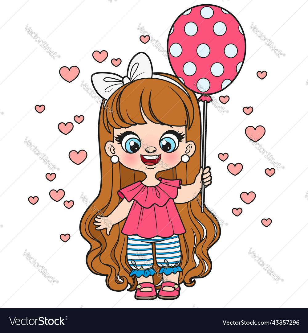 Cute cartoon long haired girl with a polka dot vector online puzzle