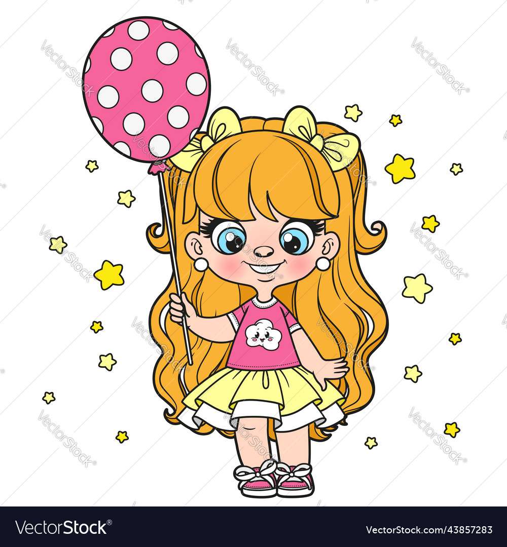 Niedliches, langhaariges Cartoon-Baby mit Polka-Vec Online-Puzzle