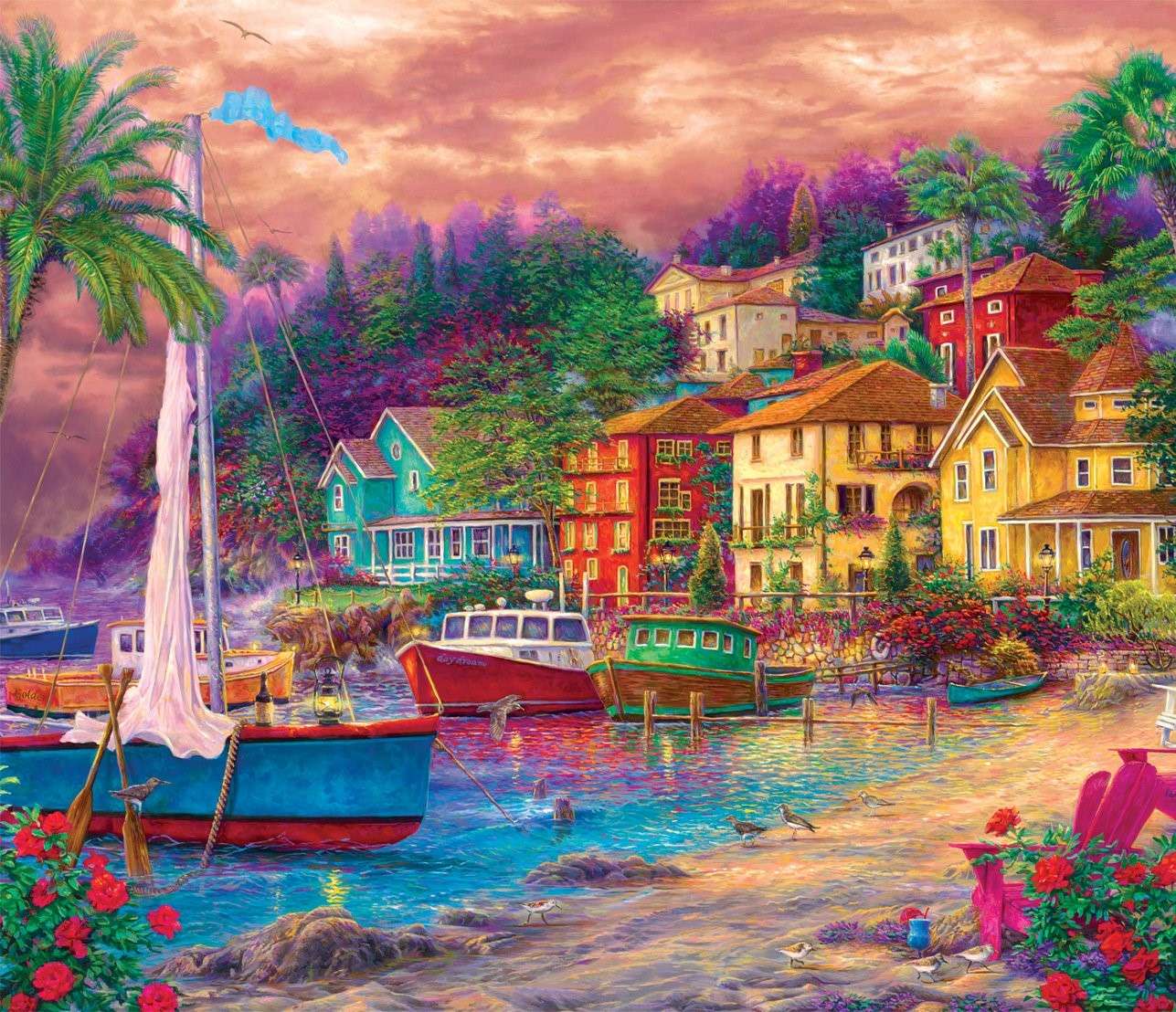 Côte de la ville avec bateaux puzzle en ligne