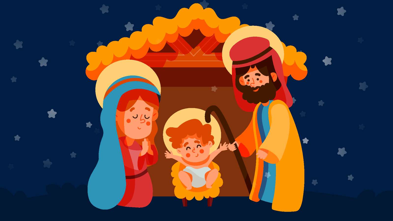 Ръчно рисувана сцена на Рождество Христово онлайн пъзел