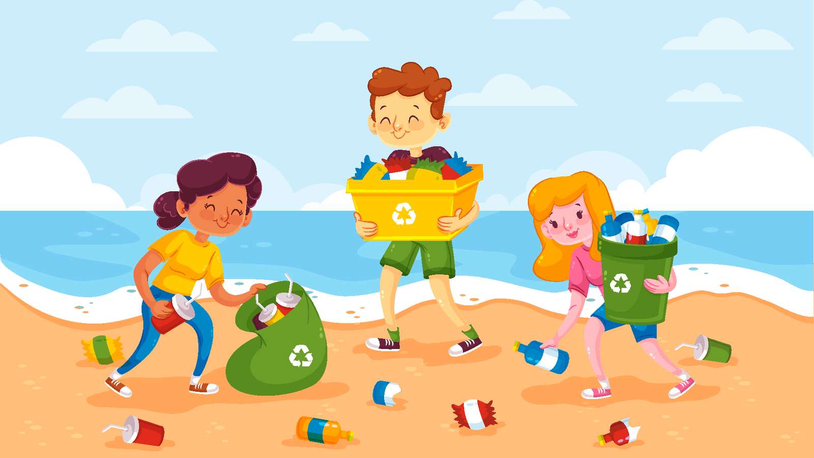 oameni care fac curățenie pe plajă jigsaw puzzle online
