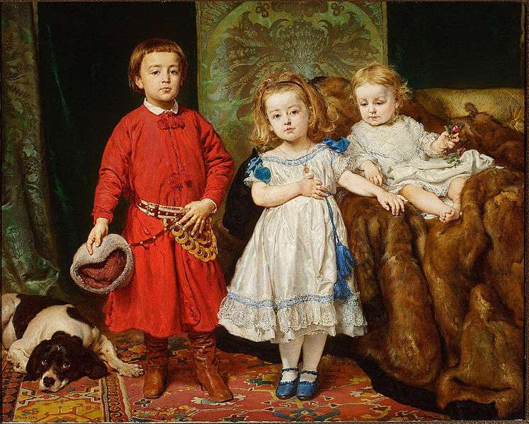 Картина с изображением троих детей художника. онлайн-пазл