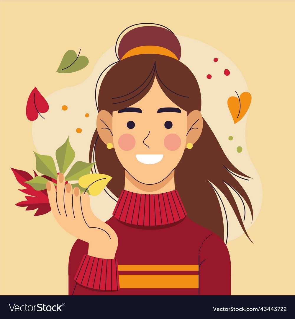 Herfst hand getekend met meisje vector afbeelding online puzzel