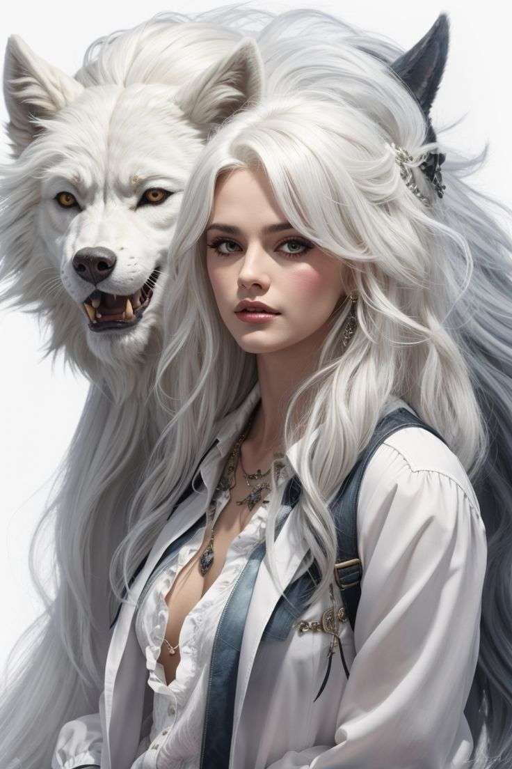 біле волосся, білий вовк пазл онлайн