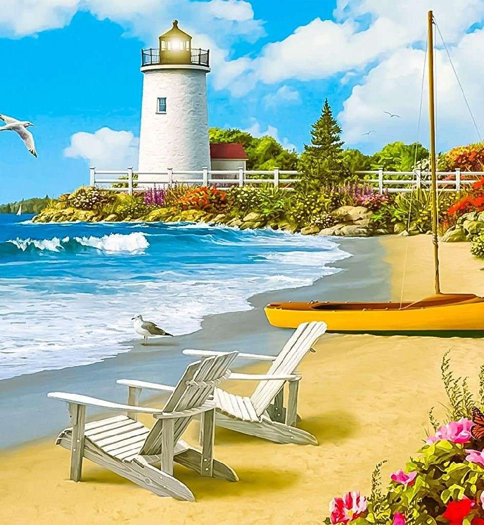Піщаний пляж з маяком онлайн пазл