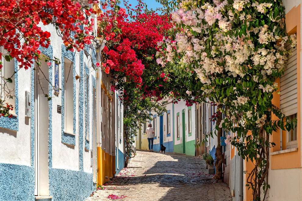Griekse straat vol bloemen online puzzel