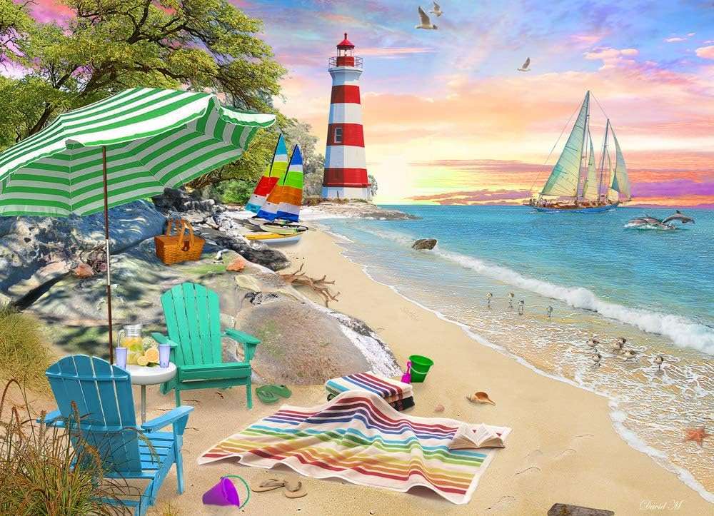 Strand mit Leuchtturm Puzzlespiel online