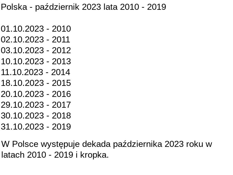 Polônia - outubro de 2023 anos 2010 - 2019 puzzle online