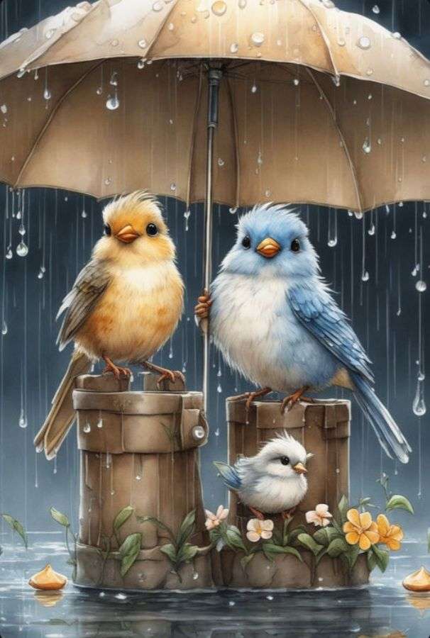 Uccelli sotto l'ombrellone puzzle online