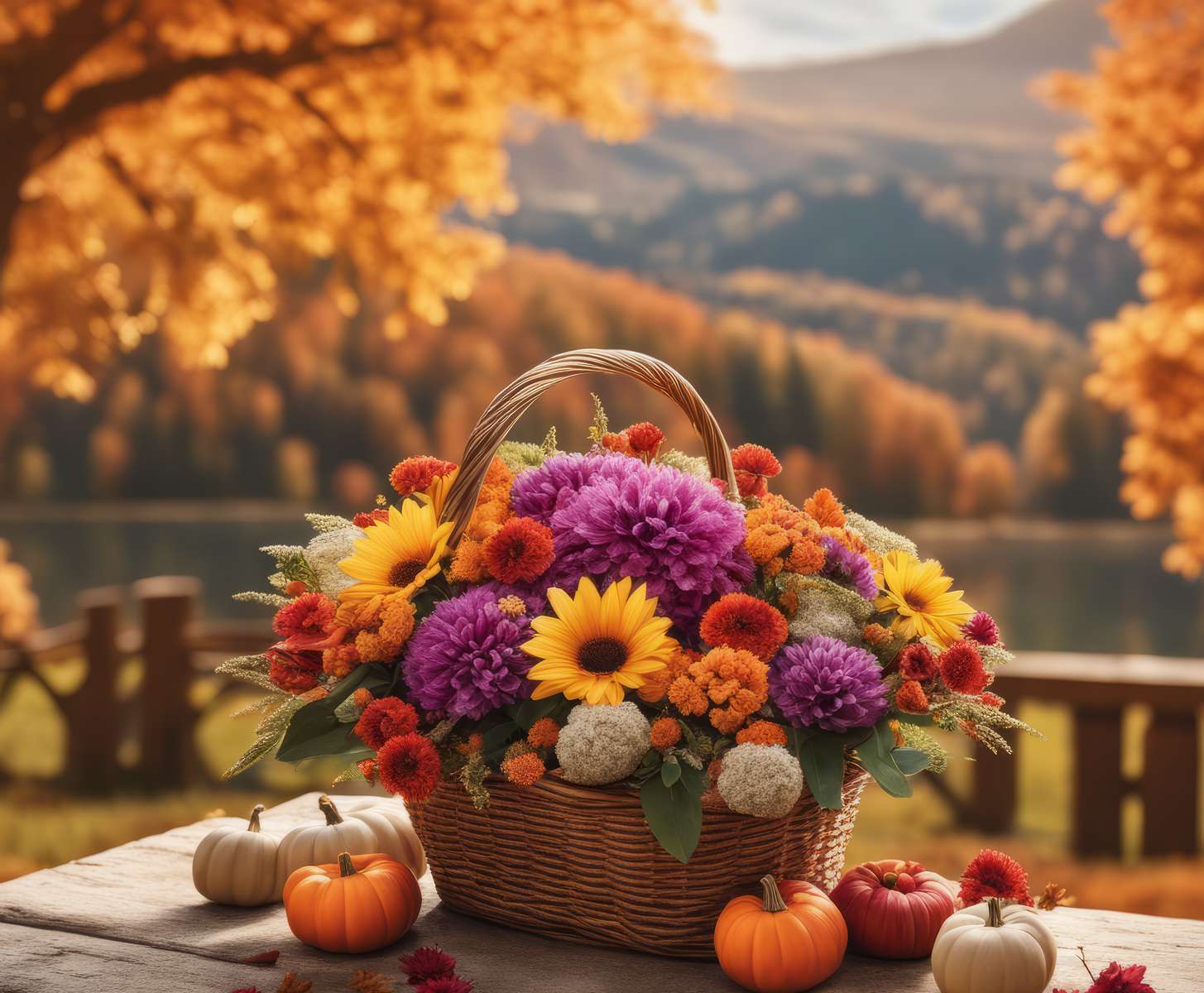 Осенний букет цветов онлайн-пазл