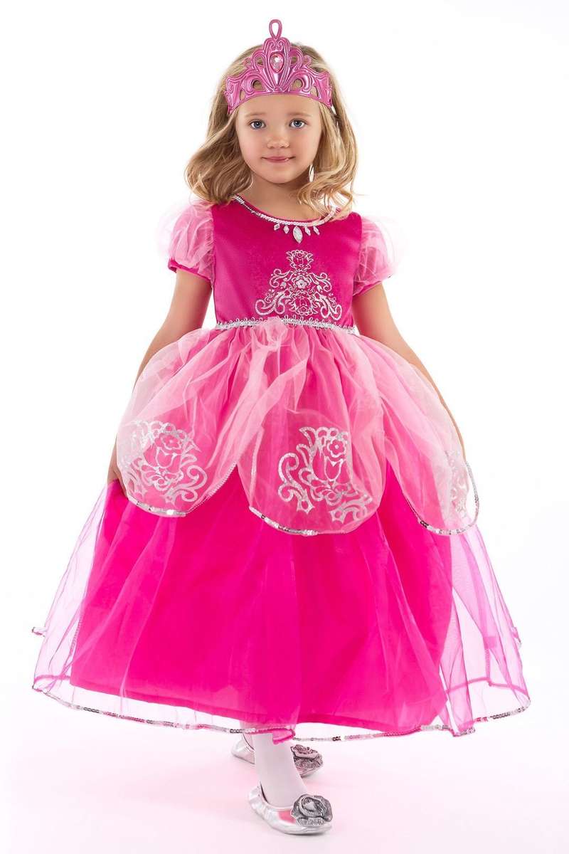 Este elegante vestido de princesa rosa está adornado con rompecabezas en línea