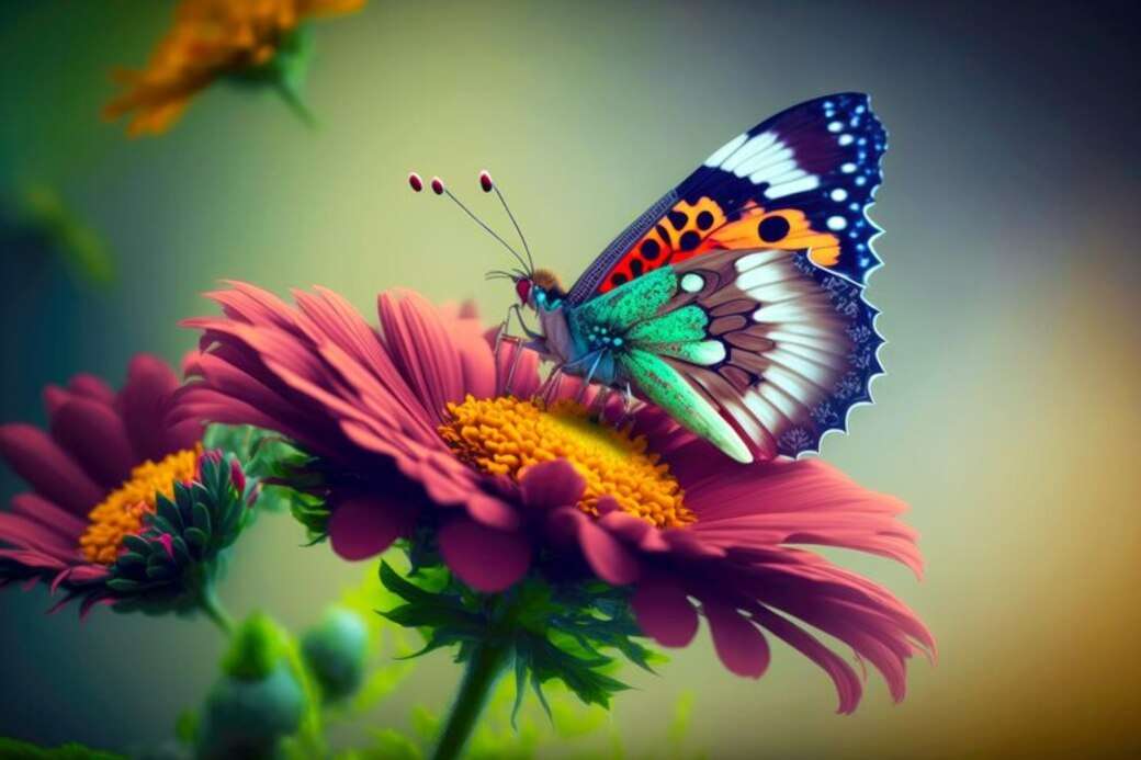 Lyoder gândac fluture pe floare roz puzzle online