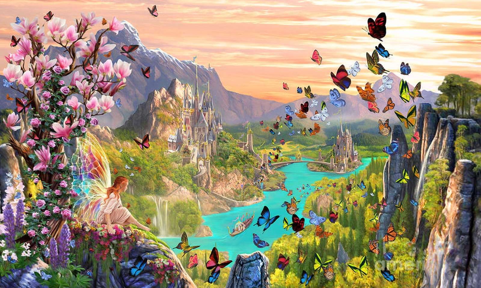 Țara zânelor și fluturilor, fantezie, castel, jigsaw puzzle online