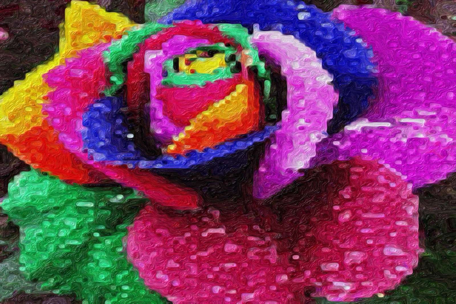 Дъгова роза в стил Винсент ван Гог онлайн пъзел