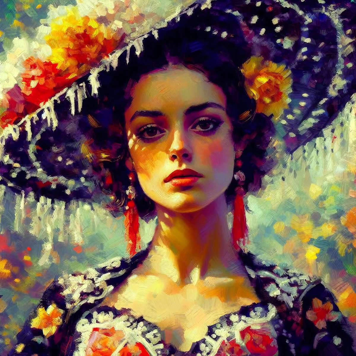 美しい帽子をかぶったスペイン人女性の肖像画 ジグソーパズルオンライン