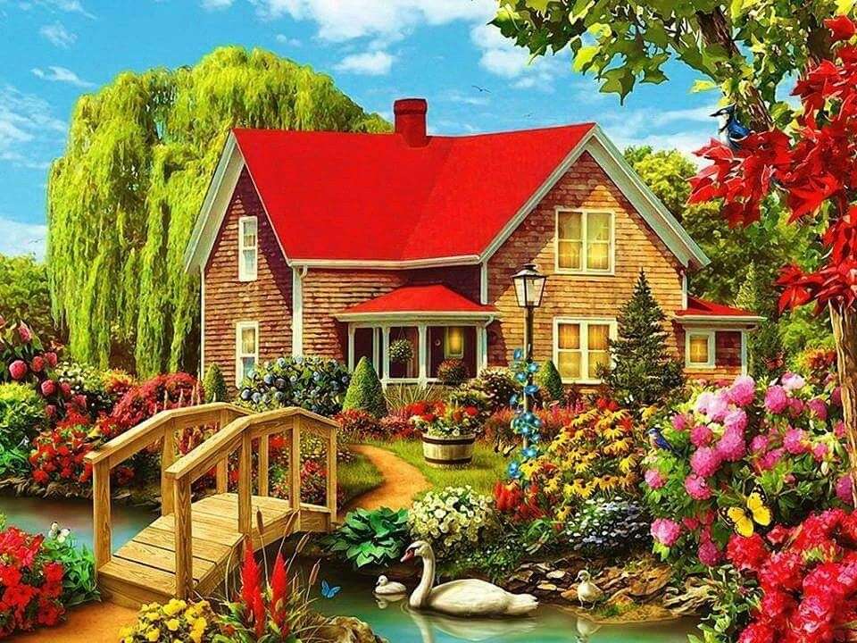 O casă lângă râu puzzle online