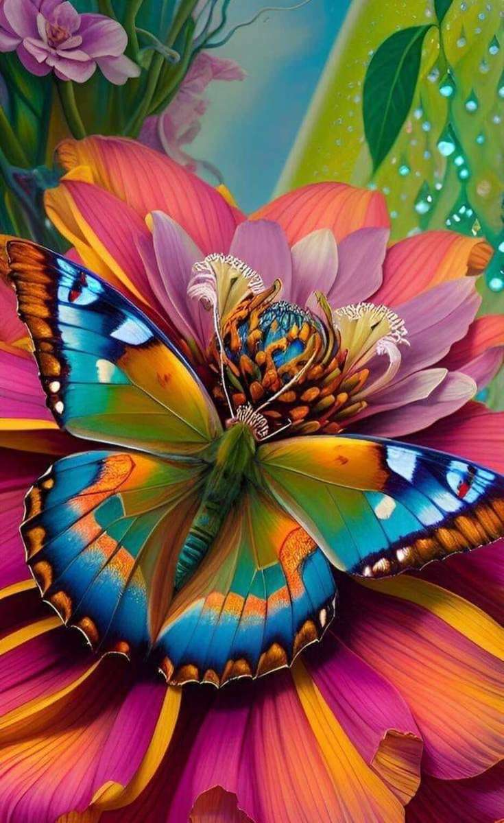 Gândacul Lyoder și fluture pe floare roz portocaliu jigsaw puzzle online