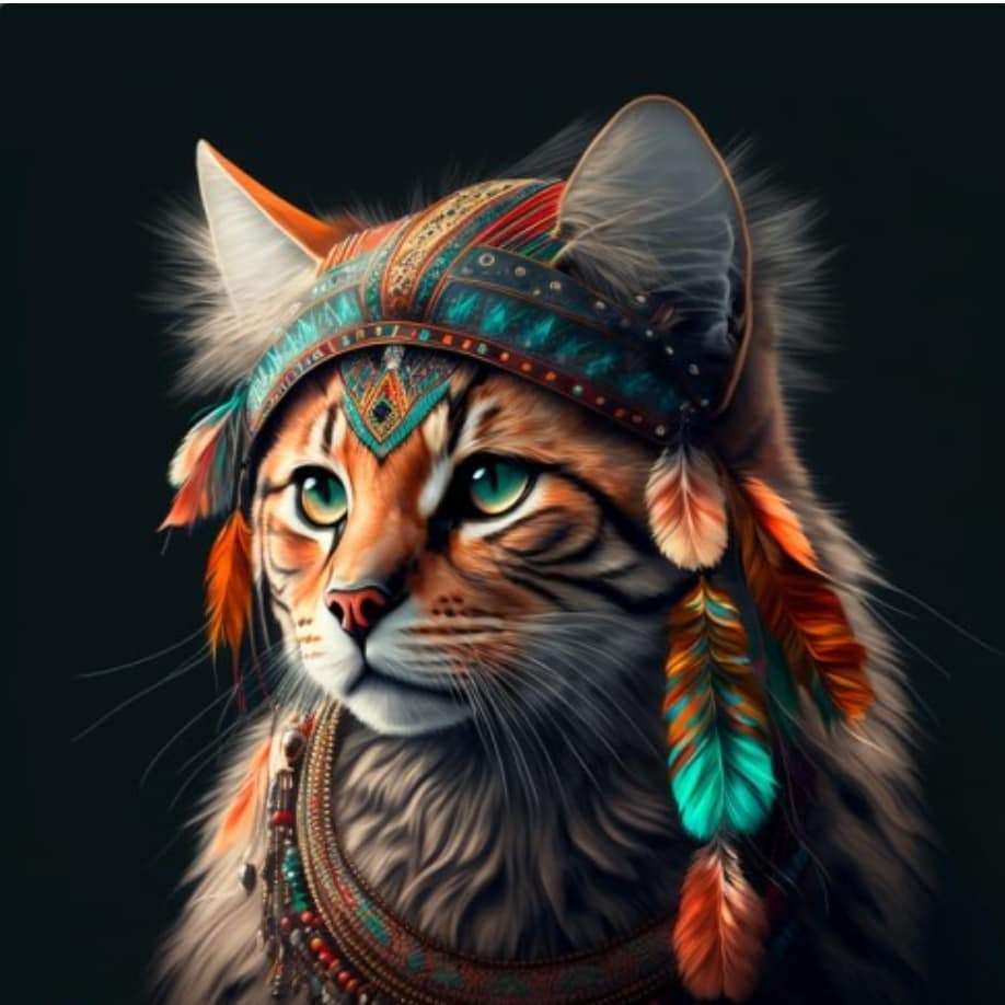 Γάτα σε στυλ Boho με όμορφα μεγάλα μάτια παζλ online