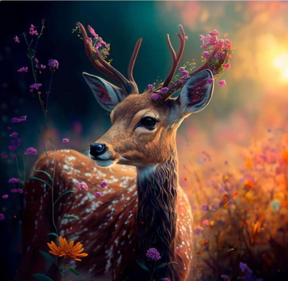 A tiny deer in a flower meadow jigsaw puzzle online