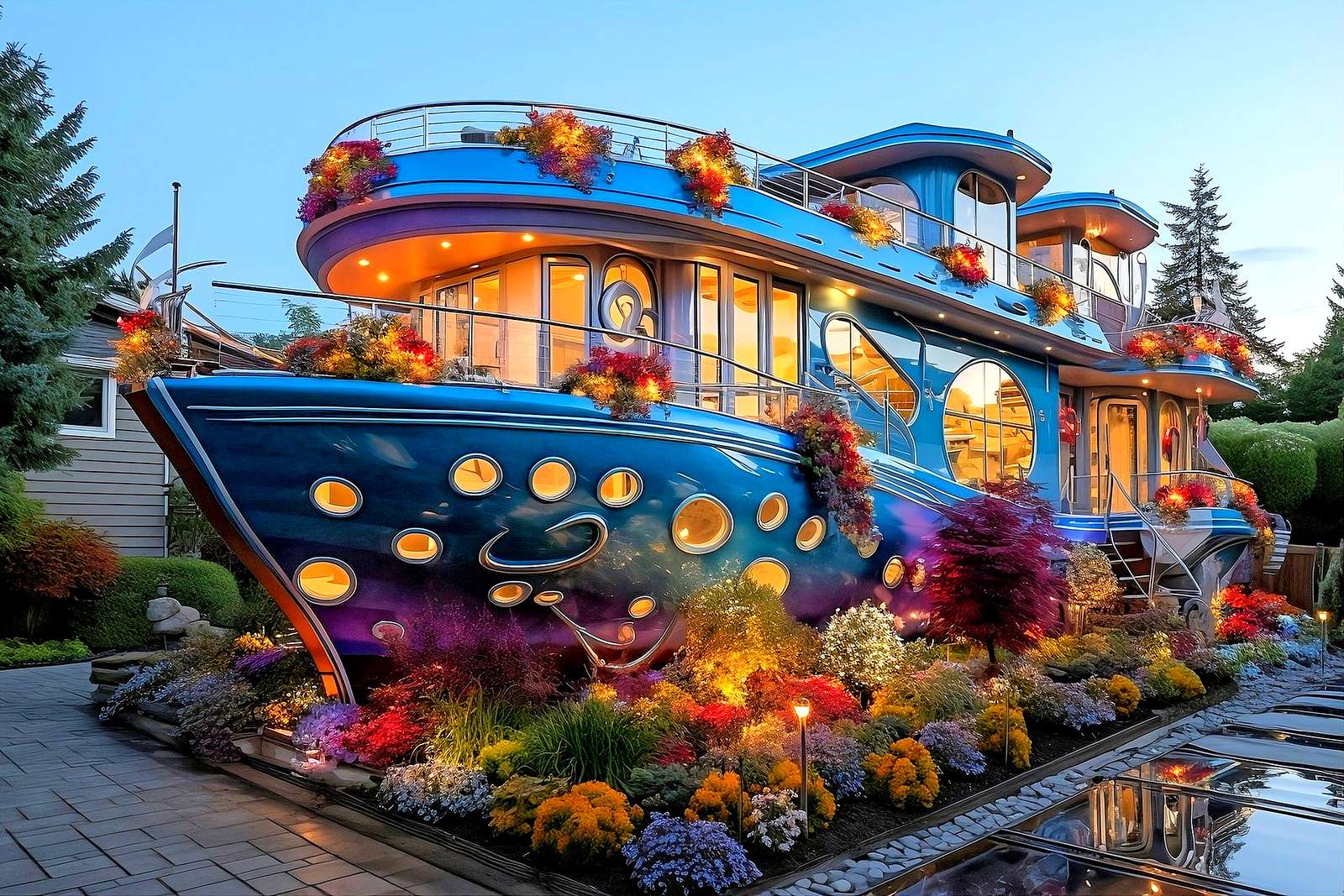 Een bijzonder huis in de vorm van een boot online puzzel