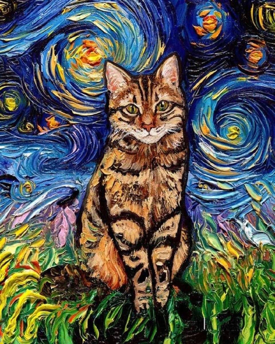 Котка в стил Ван Гог онлайн пъзел