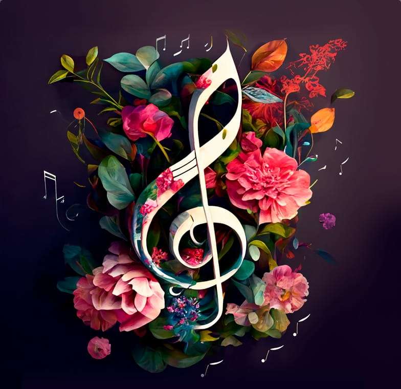 Treble clef among flowers jigsaw puzzle online