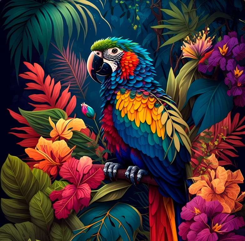 Papoušek v džungli skládačky online