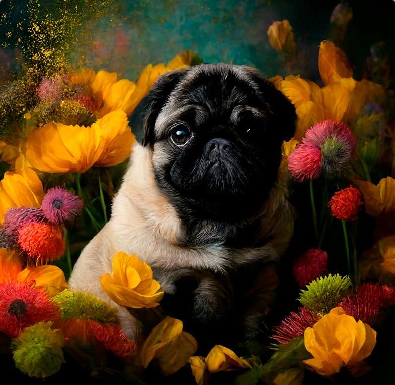 French bulldog in flowers online puzzle