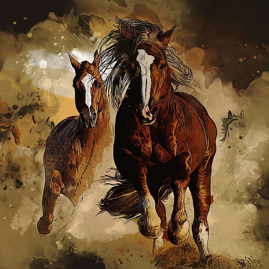 2 頭の野生の馬が疾走する ジグソーパズルオンライン