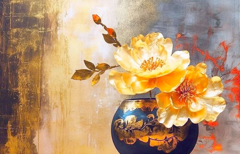 Абстрактна ваза с цветя онлайн пъзел